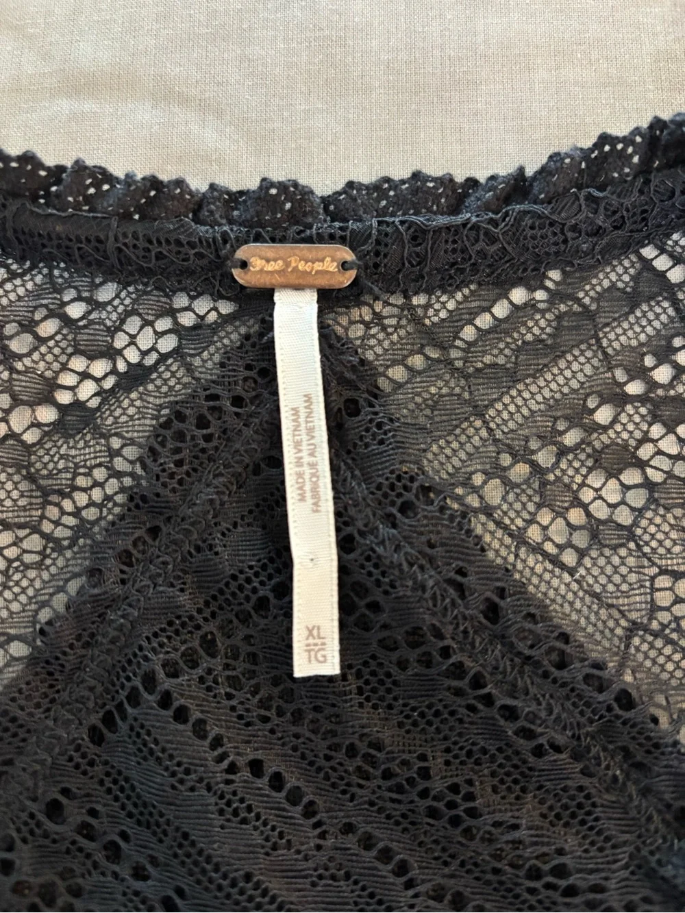 Free People My Party Lace Square Neck Black Sheer Long-Sleeve Whimsigoth XL